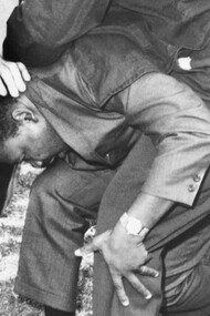 Martin Luther King Jr. was hit in the head with a brick and fell to one knee while attempting to hold a peaceful march, the Chicago Freedom March in Illinois, USA in 1966