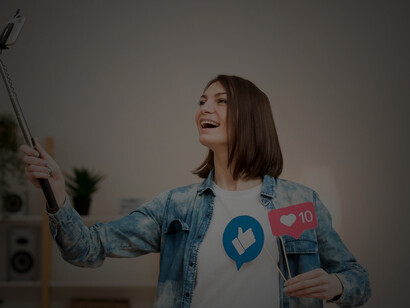 An exploration of a captivating portrait depicting a woman recording a social media video, entwined with reflections on media addiction, mixed media art, and nuances of narcissism