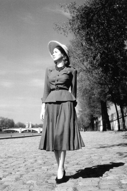 Dior’s first post-war collection, named “Corolle,” meaning “a circlet of flower petals,” symbolized rebirth and femininity in fashion after years of austerity