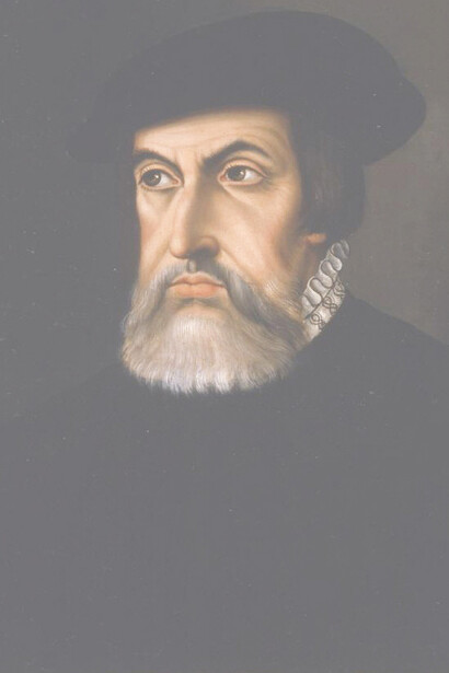 Hernán Cortés, ritratto di anonimo del XVIII secolo basato su quello inviato dal conquistatore a Paolo Giovio, che servì da modello per molte delle sue rappresentazioni a partire dal XVI secolo