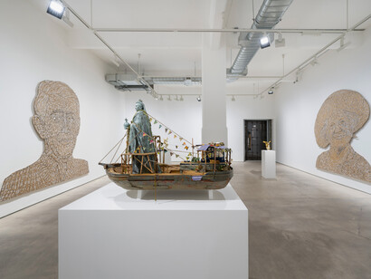 Hew Locke, Family album, exhibition view. Courtesy of Hales Gallery. Photo by Damian Griffiths