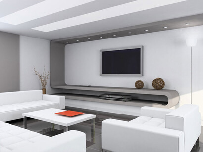 Salón con decoración futurista