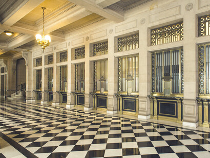 Hall principal del Banco Central de Chile. La naturaleza de los riesgos fue diversificada y se mejoraron los métodos de cálculo de los riesgos
