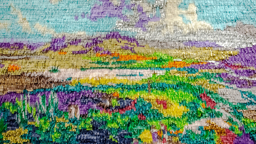 Justin Favela 
Valley of Oaxaca, 2018 
Tissue paper and glue 43 x 63.2 x 1 inches 
