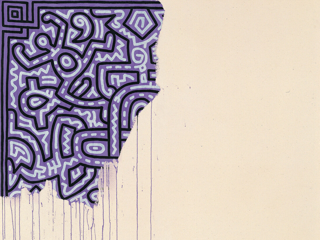 Keith Haring, Unfinished painting, 1989, acrilico su tela, 100x100 cm, collezione privata © Keith Haring Foundation