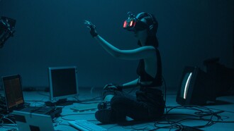 Woman conducting task in virtual reality