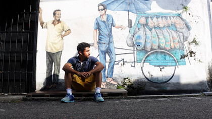 George Town, Penang, Malaysia, street art in Penang: a man and mural