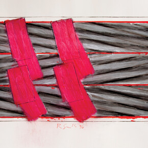 Richard Smith, Untitled II (Rose Pink Squares), 1996, Acrylic and mixed media on paper, 76 x 112 cm, 30 x 44 14 in, © Richard Smith, image courtesy of Flowers Gallery