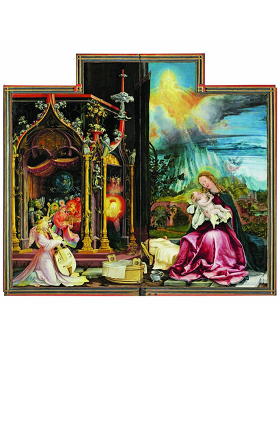 Polittico di Isenheim, 1490‐1516, Musee d’Unterlinden, Colmar: opere di Mathis Grünewald. Seconda Configurazione (da sinistra a destra): Trionfo di Maria (Concerto degli angeli e Natività). Ph. Jean‐Marie Savarit