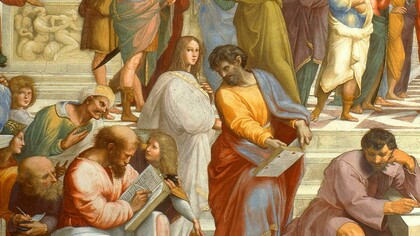 Un detalle del fresco “La escuela de Atenas” de Rafael Sanzio dejó para la posteridad el semblante joven de Hipatia, concentrado en el conocimiento y la enseñanza