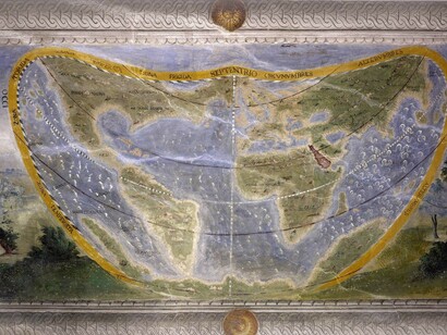 Planisfero delle terre emerse, 1459. Sala della Creazione, Palazzo Besta, Teglio