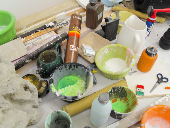 Peter Fischli David Weiss, Untitled, 1994–2013 (detail), Painted polyurethane, 164 parts, overall dimensions vary with installation Solomon R. Guggenheim Museum, New York, Purchased with funds contributed by the Collections Council and through prior gifts of an anonymous donor, Mr. and Mrs. Nathan L. Halpern, and the Andrew Powie Fuller and Geraldine Spreckels Fuller Bequest 2014.115 © Peter Fischli and David Weiss. Photo: Jason Klimatsas