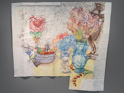 Dawn Clements, Paper Flowers, 2011, gouache on paper, 58 1/4x64 inches. Courtesy of James Barron Art