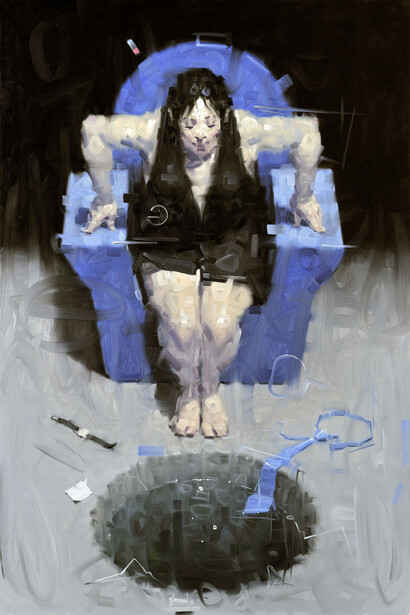 Wainer Vaccari, L'osservatrice, 2014, olio su tela, 150 x 100 cm