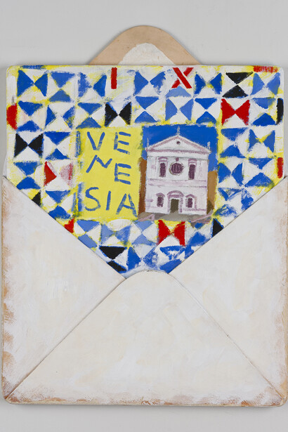 Joe Tilson, PC from Venice San Sebastiano, 2014, acrylic on canvas on wood relief, 160 x 150 cm, © Joe Tilson, courtesy Marlborough Fine Art