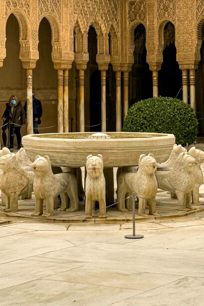 Intricate geometric designs and arches, Alhambra, Granada, Spain