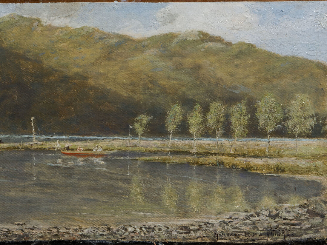 Vittore Grubicy, Mattino (Mandello Lago di Lecco), dettaglio, olio su tela applicata su cartone, 22,5 x 47,5 cm