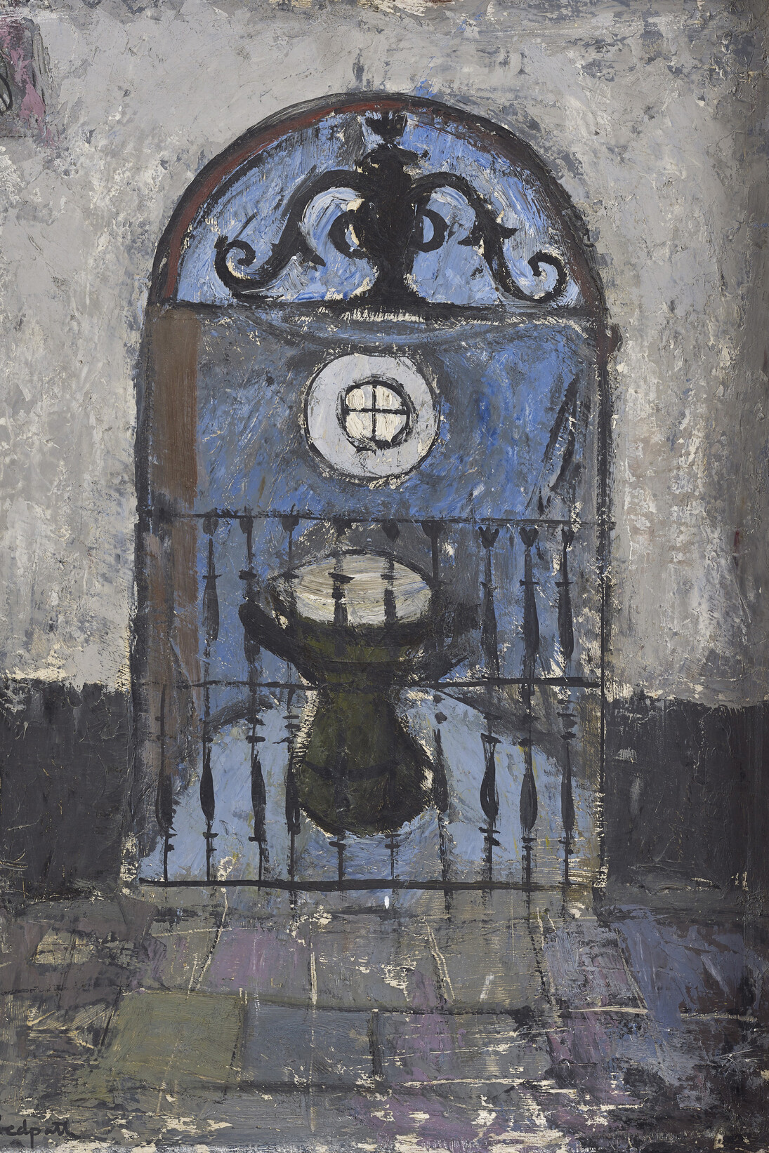 Anne Redpath, Church Interior with Font, oil on board, 61 x 51 cm