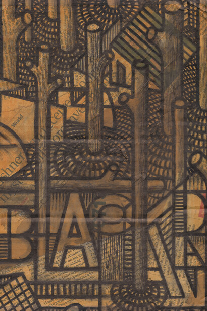 Black Friday, carbon ink, newspaper on recycled cardboard, Mark Weighton, 2020