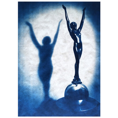 David Sokosh, Shadow of Her Former Self, 2022, cyanotype on Hahnemuhle Sumi-e paper, 20x16 inches. Courtesy of the artist and Carrie Haddad Gallery