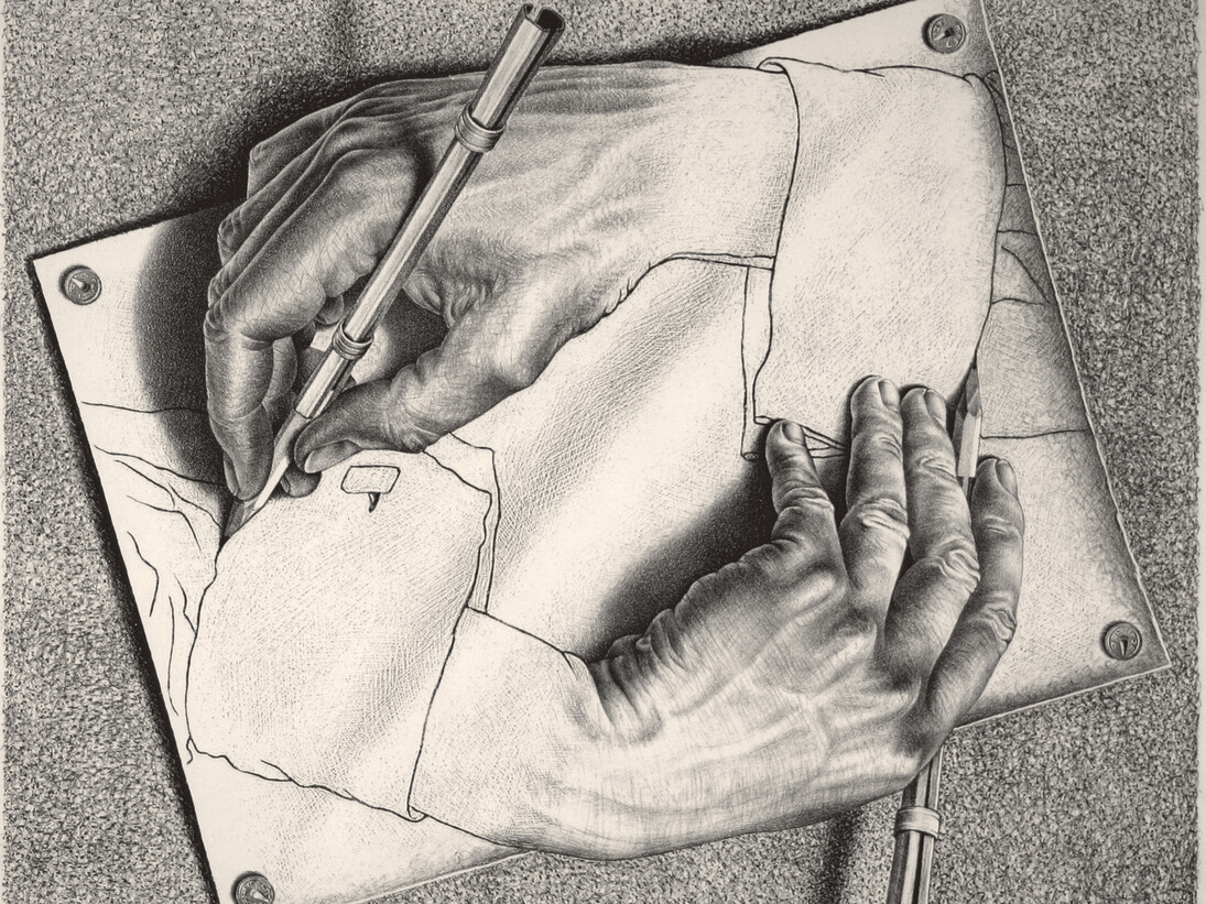 Maurits Cornelis Escher, Mani che disegnano, 1948, Litografia, 28,20 x 33,20 cm, The M.C. Escher Holding b.V., All M.C. Escher works © 2015 The M.C. Escher
Company. All rights reserved