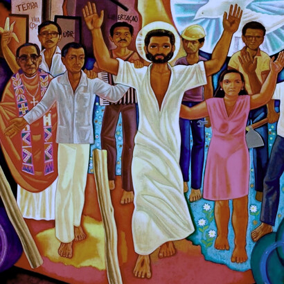 Mural alusivo a la relación de los desposeídos con Jesucristo inspirada por la Teología de la liberación