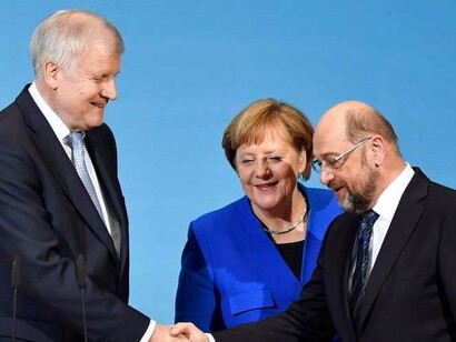 Horst Seehofer (CSU), Merkel y Schulz sellan en acuerdo