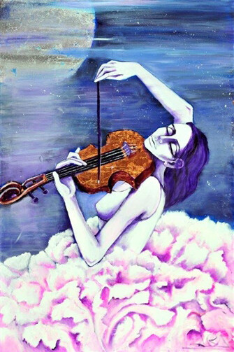 Anna Rita Alatan, A Serenade to the Moon, Acrylic on Canvas, 47.5" x 31.5"