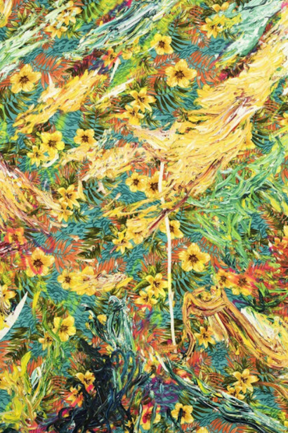 Sebastian Vallejo, Favourable Wind, 2016, Oil, spray paint, and fabric on canvas, 60 x 50 inches. Courtesy of Godel & Co.