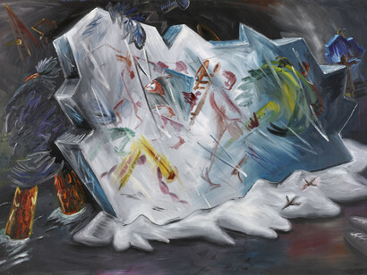 Jörg Immendorff, Café Deutschland XVI – Scholle
1982, Huile sur toile, 282 x 400 cm, Photo: Jörg von Bruchhausen, Berlin © Courtesy of Galerie Michael Werner Märkisch Wilmersdorf, Cologne & New York
