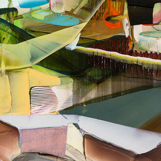 Foreign Domesticity, 2020
Acrylic, charcoal, and aerosol on canvas
47 x 63 inches