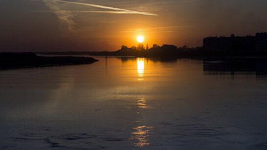 Sunset over Sir-Darya River, Uzbekistan