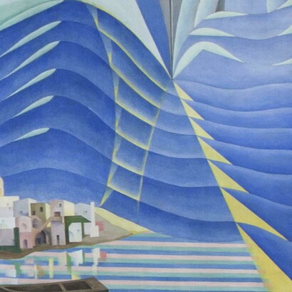 Benedetta Cappa, particolare di uno dei 5 pannelli di grandi dimensioni (raffiguranti le comunicazioni terrestri, marine, aeree, telegrafiche, radiofoniche) dipinti nel 1938 per la Sala del Consiglio del palazzo delle Poste di Palermo, Italia
