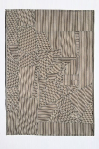 Debra Smith, Restructured, Series #2, 2014, Pieced vintage kimono silks & men's suit lining, 18 1/2 x 26 1/2 in.