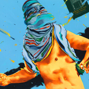 Norbert Bisky, Randale State Bank, 2015, Huile sur toile, 80 x 100 cm / 31 1/2 x 39 3/8 in. Courtesy of the artist and the gallery Daniel Templon, Paris and Brussels