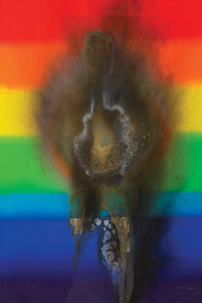 Otto Piene, Theatre, 1972, fire gouache on card, 99 x 70 cm