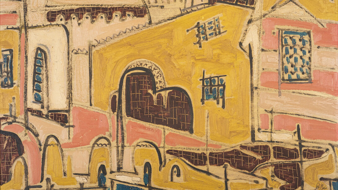 Salah Taher, Abodes of Aswan (detail), 1961. Courtesy of Safarkhan Art Gallery