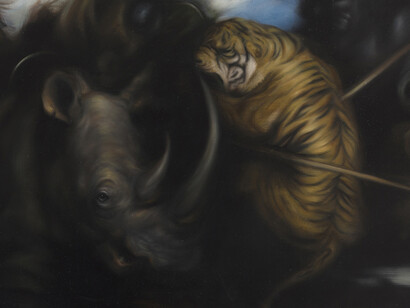 Hugo Wilson, Hunt 1 (detail), 2014, Oil on prepared panel, 180 x 142 cm
