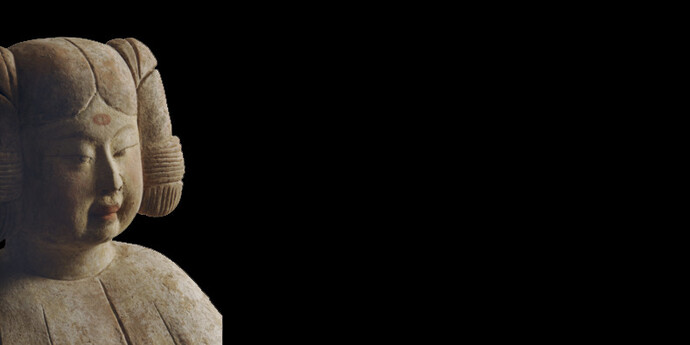 Two Gentlewomen, Tang Dynasty, 2nd third / mid-8th century China Cold-painted earth enware 64,5 x 25 x 19 cm