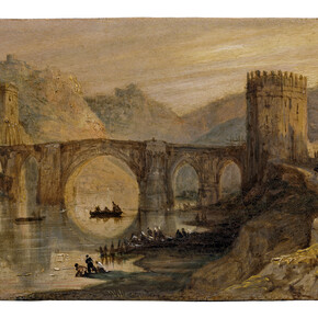 Vista del puente de San Martín (Toledo), Díptico con 42 Vistas Monumentales de Ciudades Españolas, Peréz Villaamil, Óleo sobre hojalata y marco neo gótico, 17,8 x 12,5 cm, Madrid, Museo Nacional del Prado
