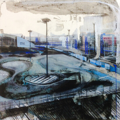 Anna Capolupo, TorinoNowhere 9, 2014, tecnica mista su carta applicata su tela, 50 × 51 cm