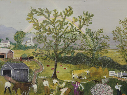 Anna Mary Robertson “Grandma” Moses, Rainbow, 1961, Private collection; courtesy Galerie St. Etienne, New York © 2022, Grandma Moses Properties Co., NY