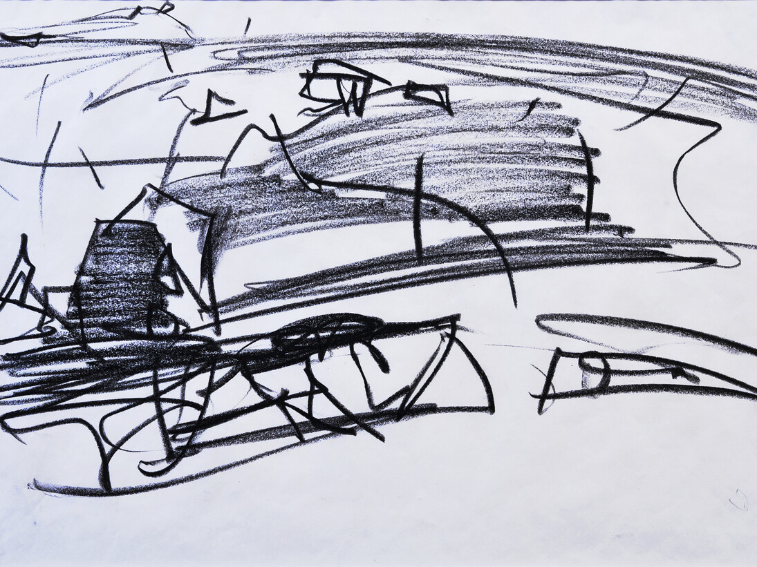 Peter Lanyon. Untitled - Hill 1963, conté on paper 14 7/8 x 19 7/8 in/ 37.8 x 50.5 cm