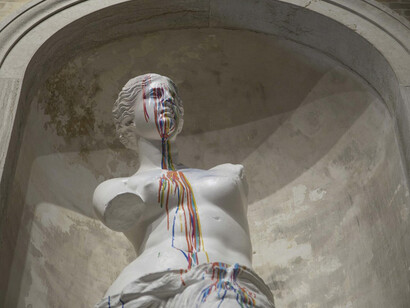 Irripetibile, 2017, Mixed Media on plaster sculpture, Tecnica mista su scultura in gesso, 213 x 75 x 70 cm, 83.8 x 29.5 x 27.5 in