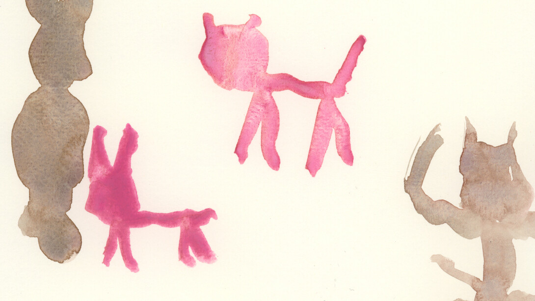 Ramuntcho Matta, Pink cat A, 2013, watercolour on paper, 14, 8 x 21 cm. Courtesy galerie anne barrault