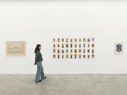 Faith Wilding, Inside, outside, alive in the shell, exhibition view. Courtesy of Anat Ebgi