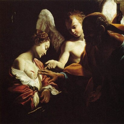 Giovanni Lanfranco, San Pietro visita Sant'Agata in prigione, 1614, dettaglio. Galleria Nazionale di Parma, Italia