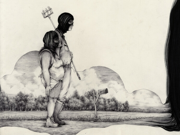 Pat Perry, At Our Doorstep, 2013 inchiostro su carta. Courtesy of Dorothy Circus Gallery