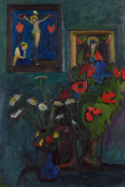Gabriele Münter, Blumen vor bildern [Flowers in front of paintings] (detail), 1910. Mit freundlicher genehmigung des Kunstmuseums Bern