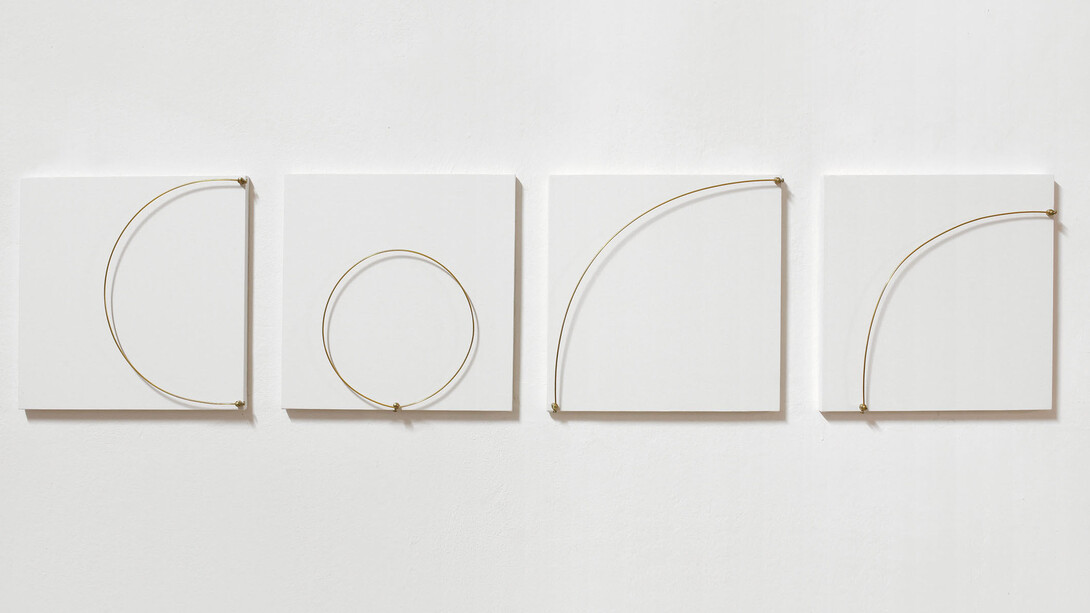 Bruno Bani, GENESI, 2015, acrilico e filo di rame su tela, 30 x 30 cm ciascuno